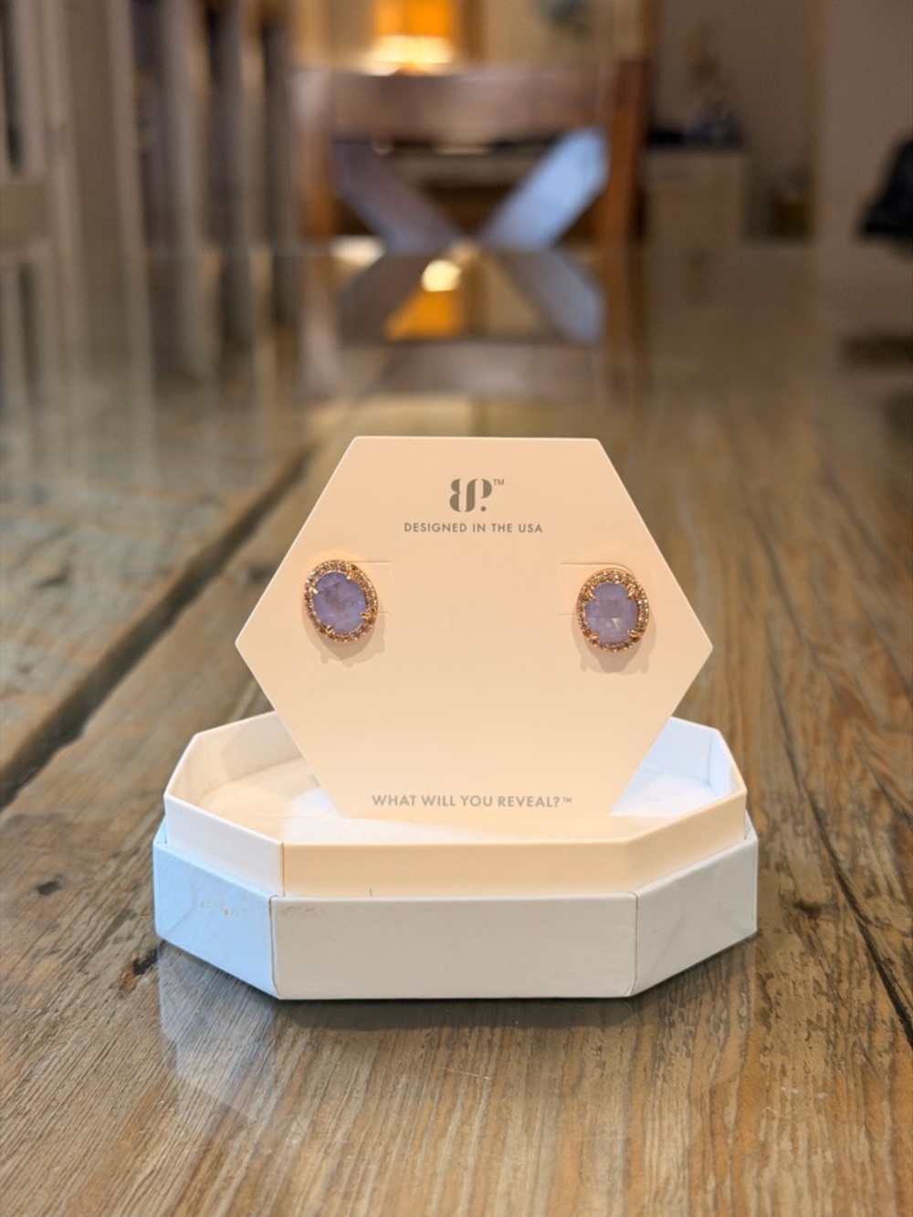 Bomb Party NWOT! Lavender Stone Halo Stud Earrings in Gold